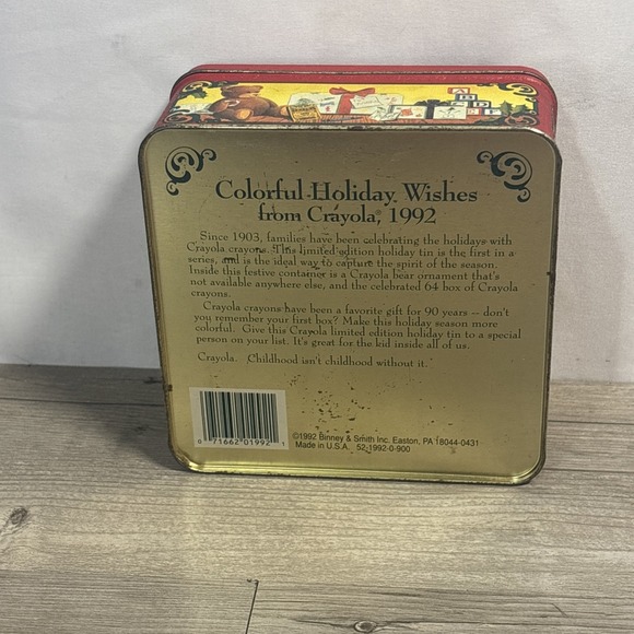 Vintage Crayola Crayon Christmas Tin  Holiday Trinket  Collectible Storage Box - Picture 2 of 7